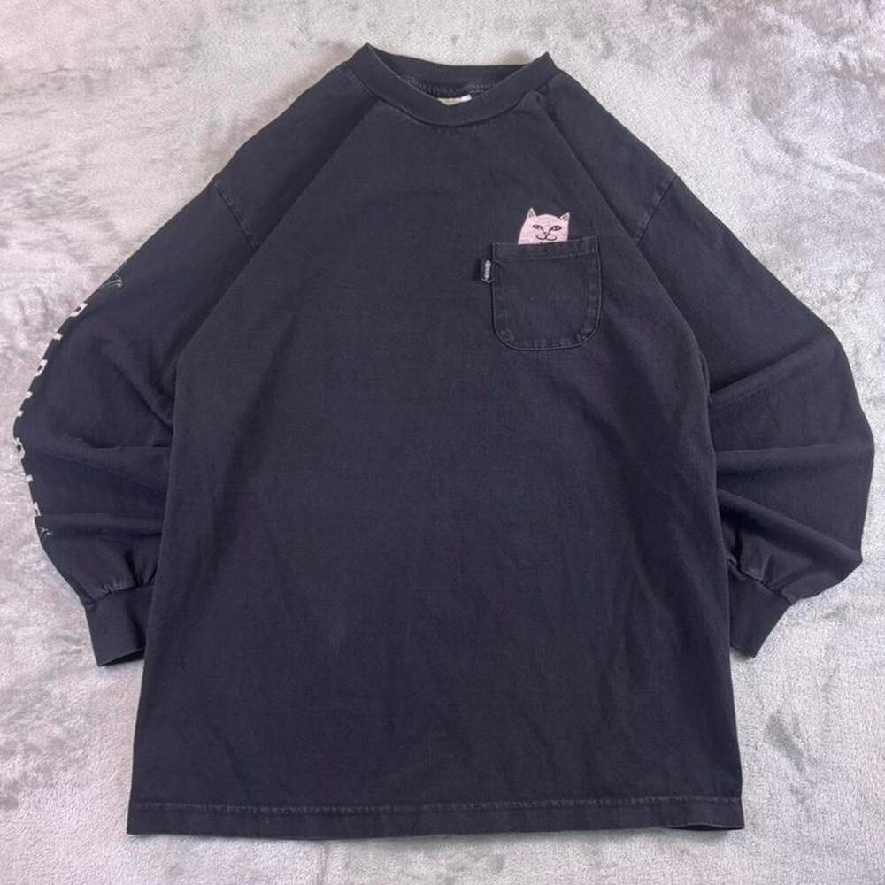 RIPNDIP Pocket Cat Long Sleeve T-Shirt Black Skate Streetwear Men’s Medium